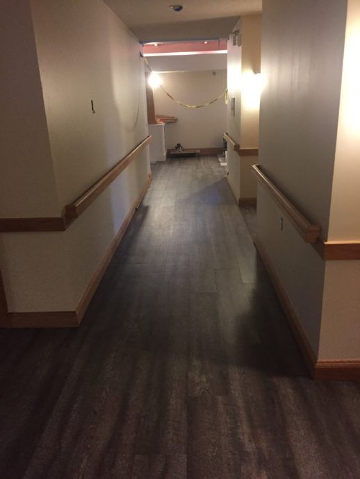 The hallway has its new floor–now just needs some new lighting!