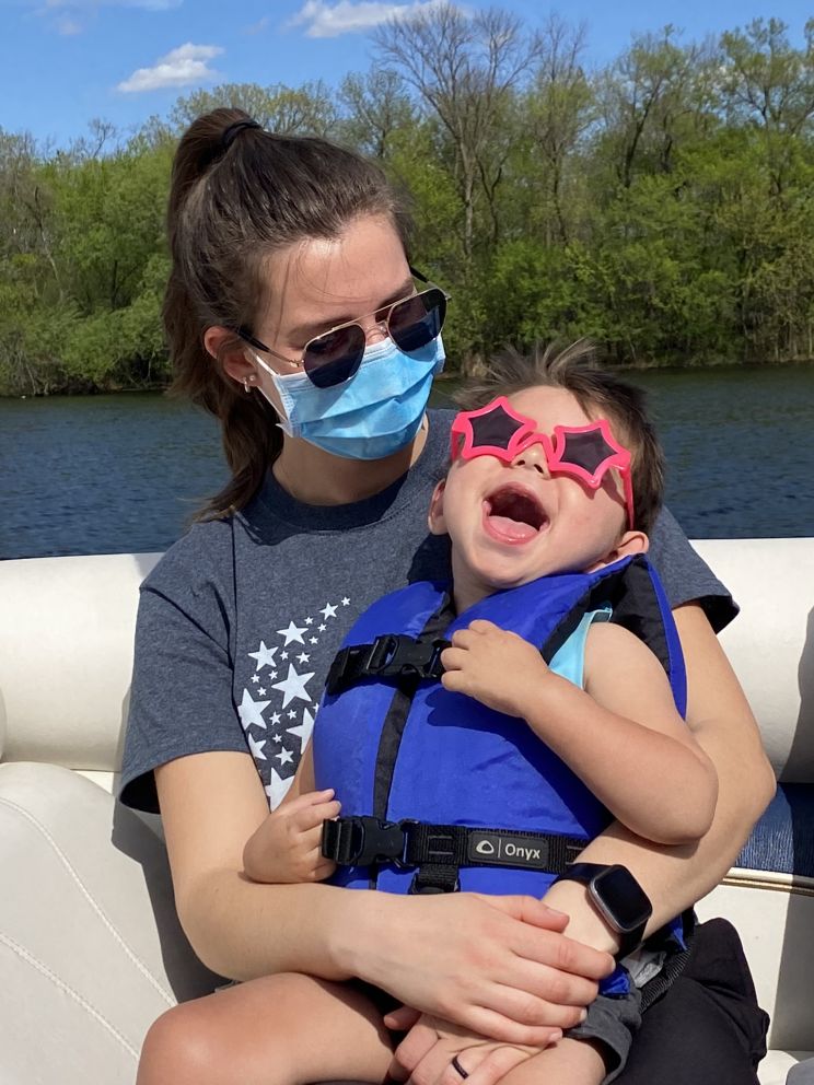 Brooks enjoys a pontoon ride during his one respite stay at Crescent Cove.